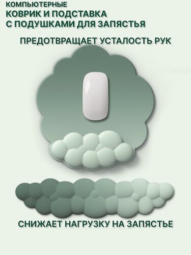 Изображение товара Коврик для мышки с подушкой и подставка под запястье для клавиатуры "Облако", зеленый градиент