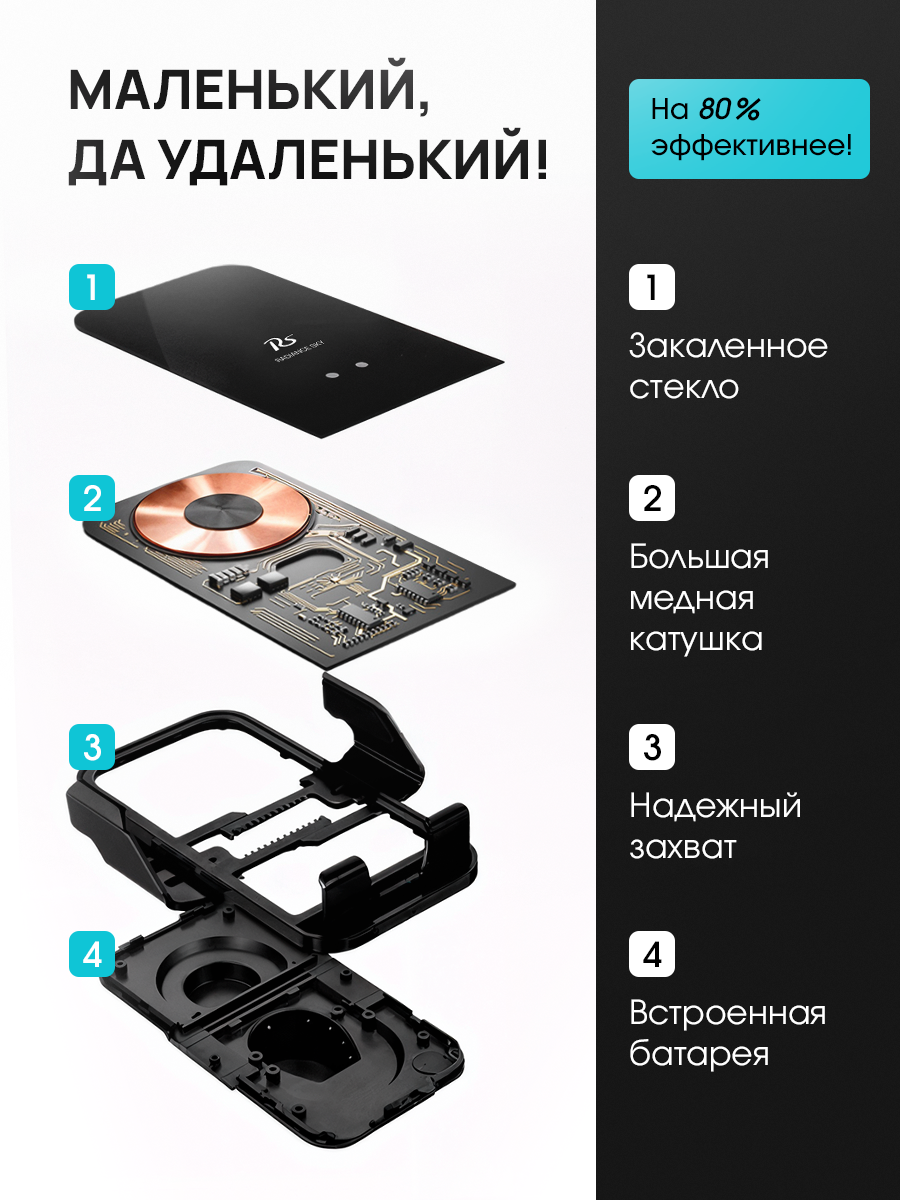 Держатель автомобильный RADIANCE SKY, для телефона, с зарядкой, черный глянец — фото 1