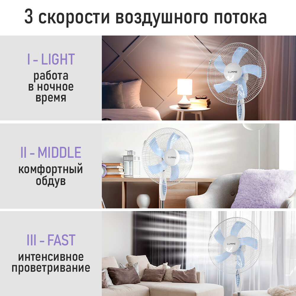 Вентилятор LUMME LU-FN110B , белый, голубой, 50Вт, пульт, таймер — фото 1