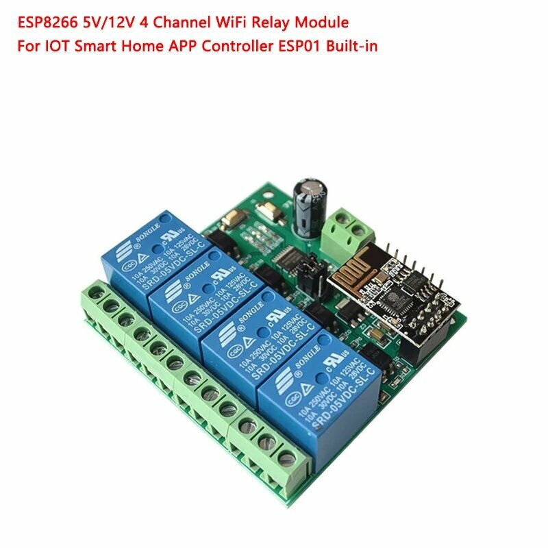 1 шт. 5 В/12 В 4-канальный релейный модуль Wi-Fi ESP8266 для IOT Smart Home APP контроллер ESP01 встроенный