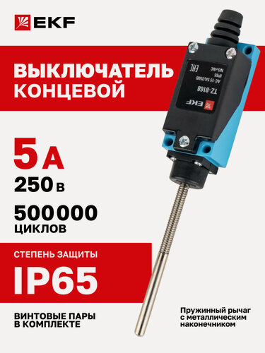 Изображение товара Концевой выключатель 5А 250В EKF PROxima TZ-8168 пружинный рычаг с металлическим наконечником, IP65