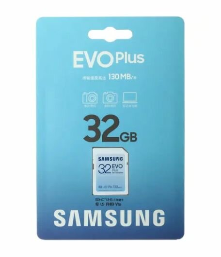 Карта памяти Samsung EVO Plus SDHC 32 ГБ (MB-SC32K/CN) - Сlass 10, UHS Class 1, Video Class 10, чтение - 130 Мбайт/сек