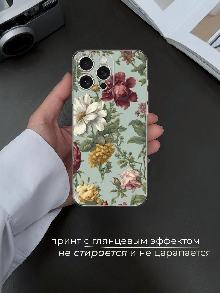 Чехол на Apple iPhone 16 Pro Max / Айфон 16 Про Макс с принтом Акварельные красные цветы — фото 1