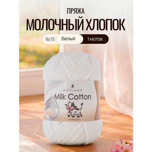 Пряжа для вязания Artland Milk Cotton 1 моток (100 м, 50 гр), цвет 19 Белый