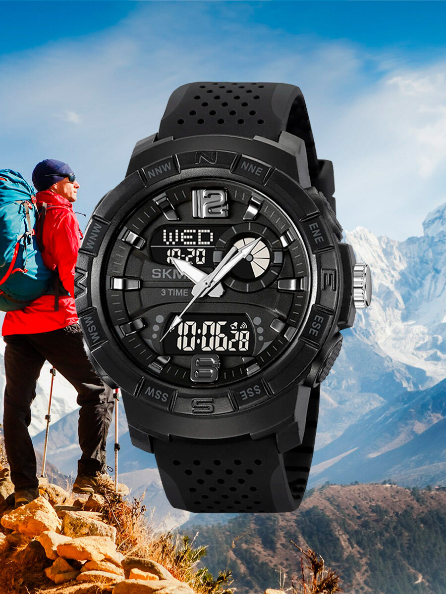 фото Часы наручные электронные спортивные мужские SKMEI кварцевые, противоударные, с таймером и подсветкой, черные