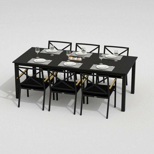 Обеденная группа DOLLA FESTA каркас карбон / стол алюминий 220 / ткань черная