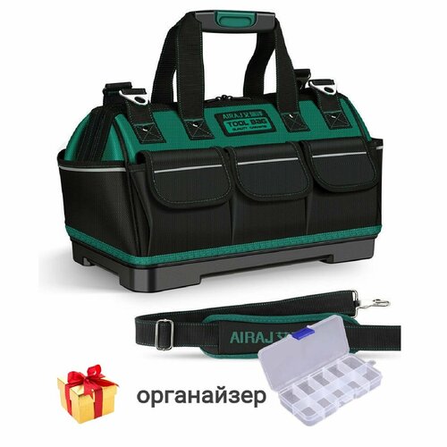 Сумка для инструментов строительная с ремнем, с карманами, ящик для хранения и ремонта с пластиковым поддоном 47х21х31 см