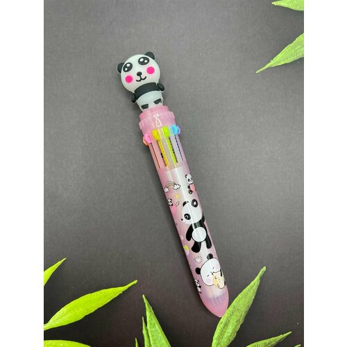 Ручка шариковая Панда розоваяавтоматическая ; многоцветная 10 цветов. ручка многоцветная шариковая панда 10 цветов автоматическая чернила ассорти