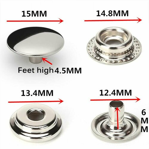 Кнопки из нержавеющей стали для тентов, лодок, катеров 15 мм (морской класс) /5 комплектов/