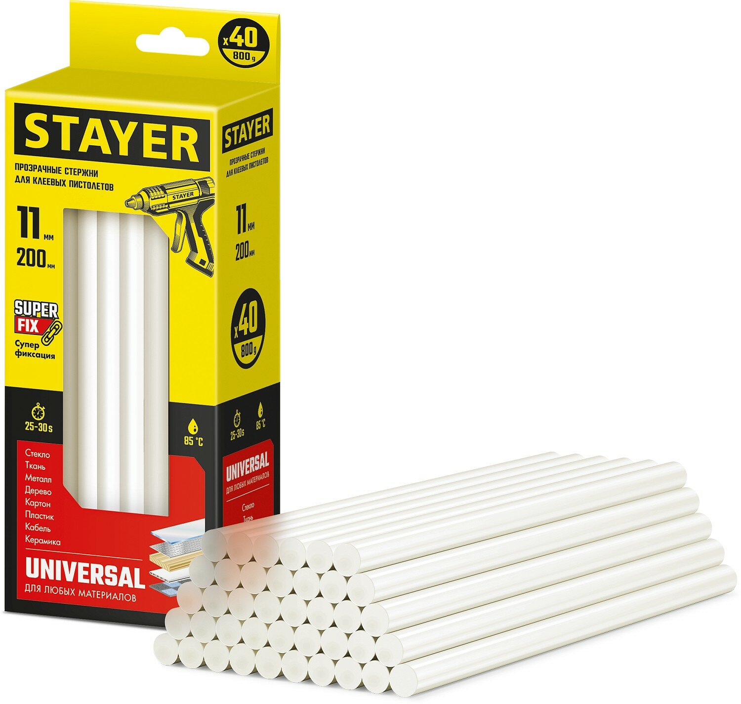 STAYER Universal 11 х 200 мм 40 шт универсальные клеевые стержни Professional (2-06821-T-S40)