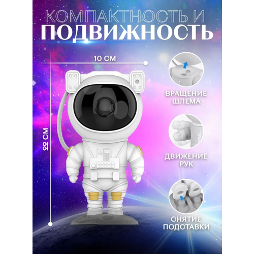 фото Проектор звездного неба, ночник детский, светильник для сна, космонавт, робот, астронавт белый mad