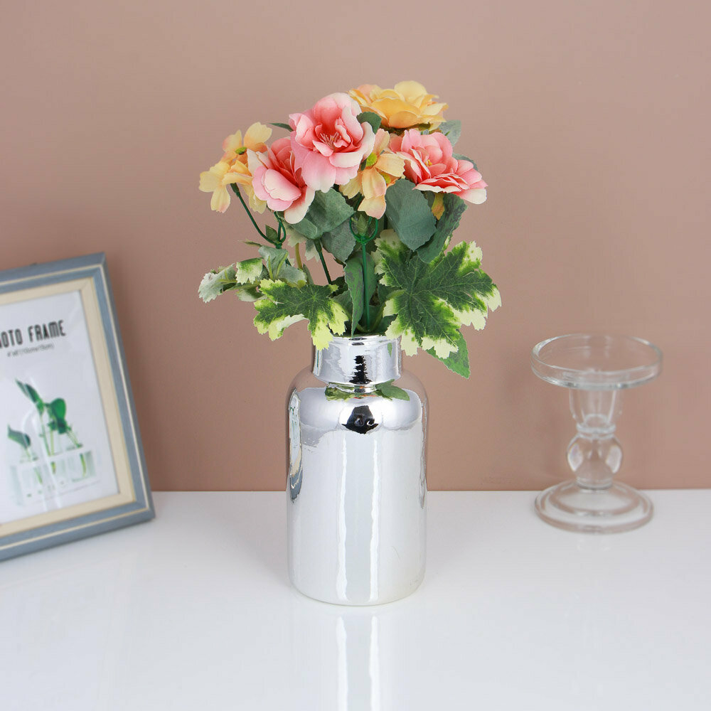 Ваза, керамика, 16,3х8,3 см, цвет серебряный с узким горлышком