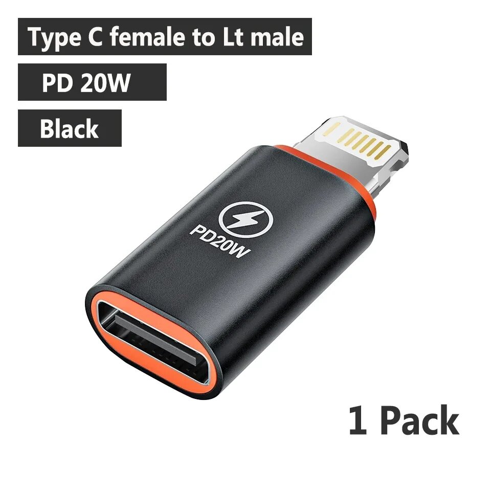 Адаптер USB C на 8-контактный для быстрой зарядки для Iphone Lightning Female To Type-C Разъем для зарядного устройства для Iphone 15 Pro 14 Macbook Ipad, C to L blacK 1p