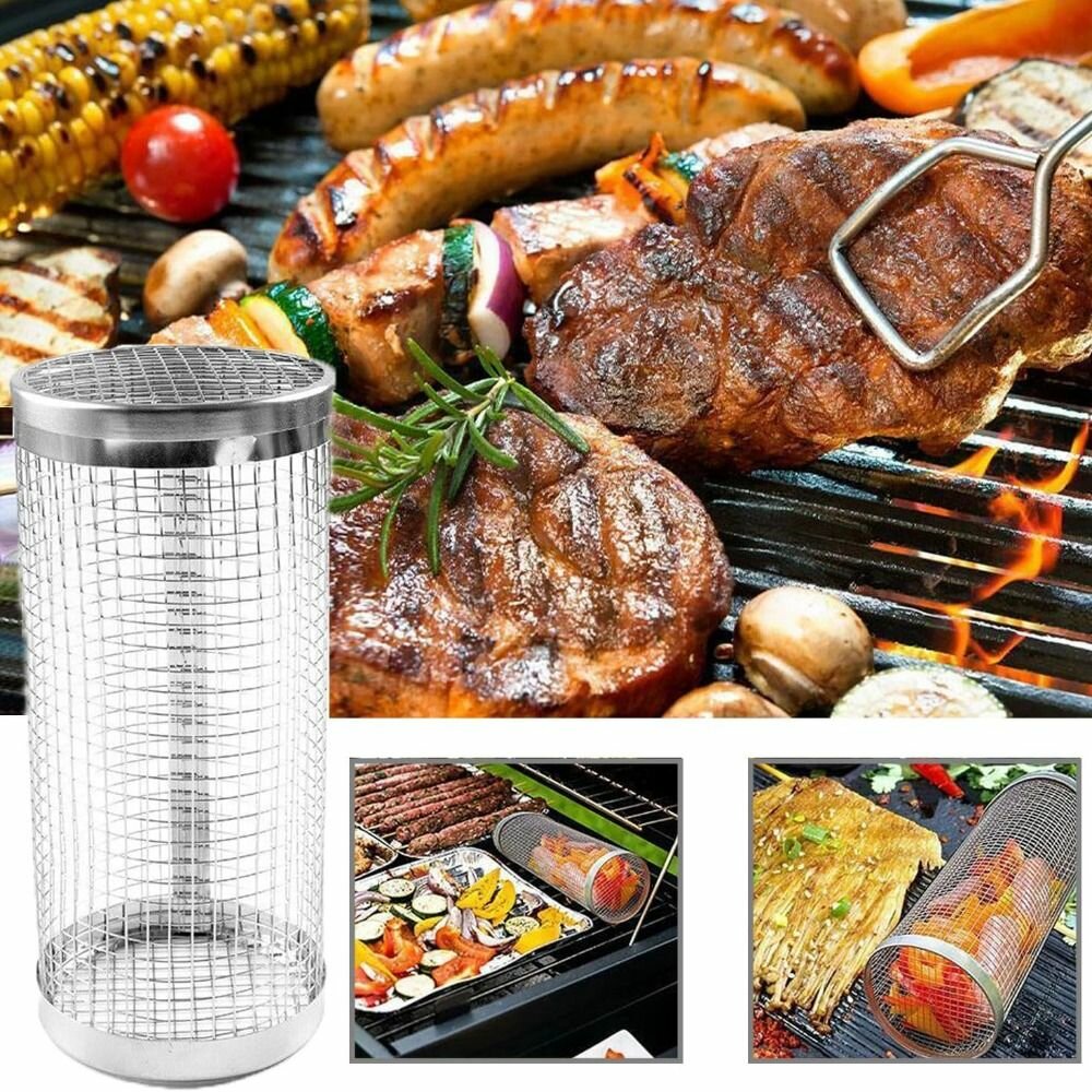 Аксессуары Для Грилей И Мангалов BBQ Решетка-гриль, Корзина для барбекю, сетка из нержавеющей стали для мяса и овощей,20X9X9CM