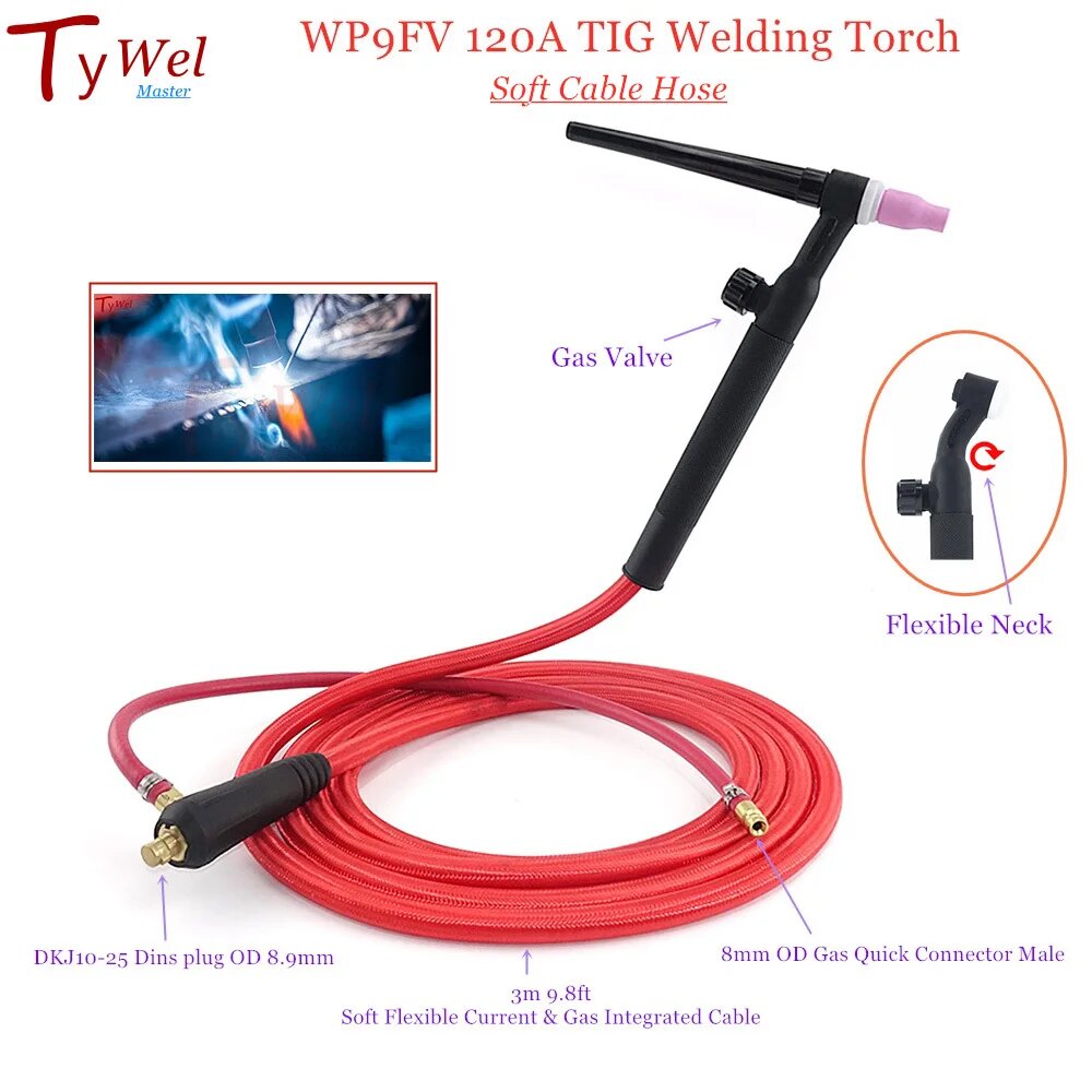 TywelMaster Сварочная горелка TIG WP9FV 120A 3м  3m