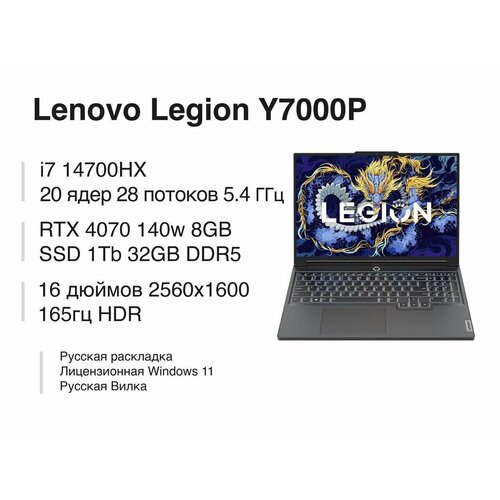 Игровой ноутбук Lenovo Legion RTX 4070 140w intel Core i7 14700HX 32GB DDR5 SSD 1TB 166999₽
