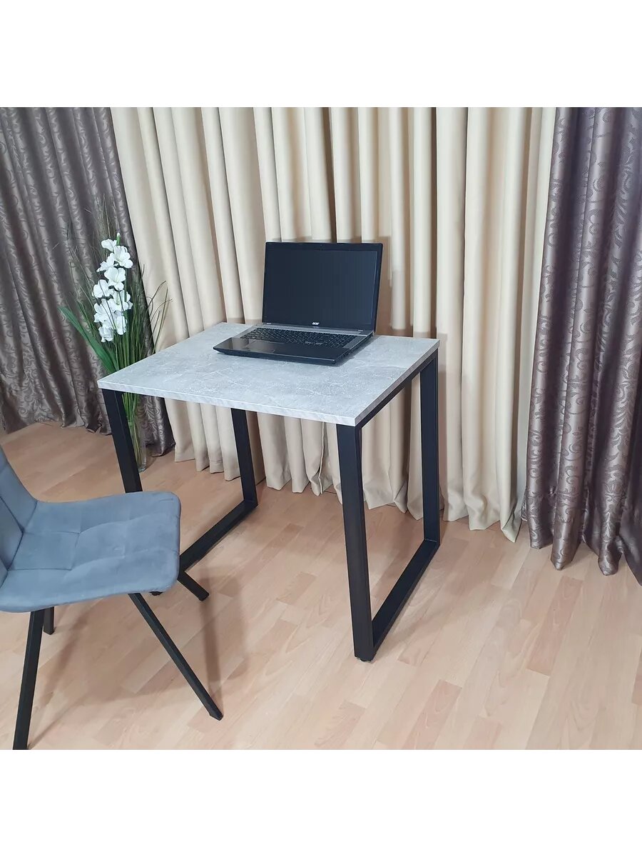 Стол игровой лофт бетон светлый 80*60 см. Черные ножки