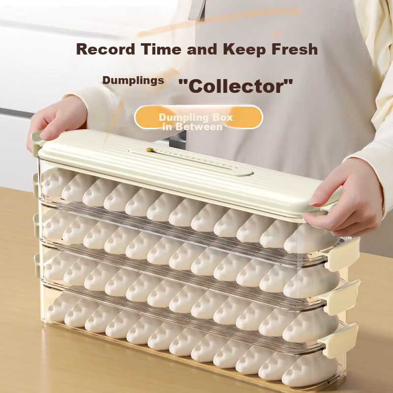 Baicaoyuan Dumpling Storage Box, Refrigerator-Use Food-Grade Dumpling Freezer Box, Narrow-Edge Gap Dumpling Preservation Box, Four-Layer Milk White