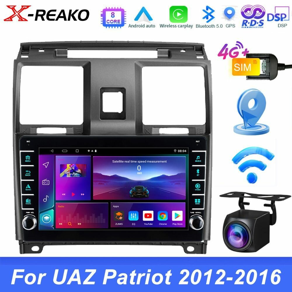 Штатная магнитола 2 дин для УАЗ Патриот/UAZ Patriot 2012-2016 Android 6+128G 4G-SIM DSP Carplay Gps FM WIFI Bluetooth навигатор Мультимедиа автомабиля