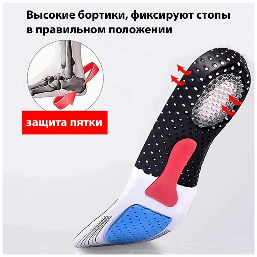 Изображение Стельки AMG, ортопедические, для спортивной обуви, гелевый супинатор, 36-45 размер, черно-синие