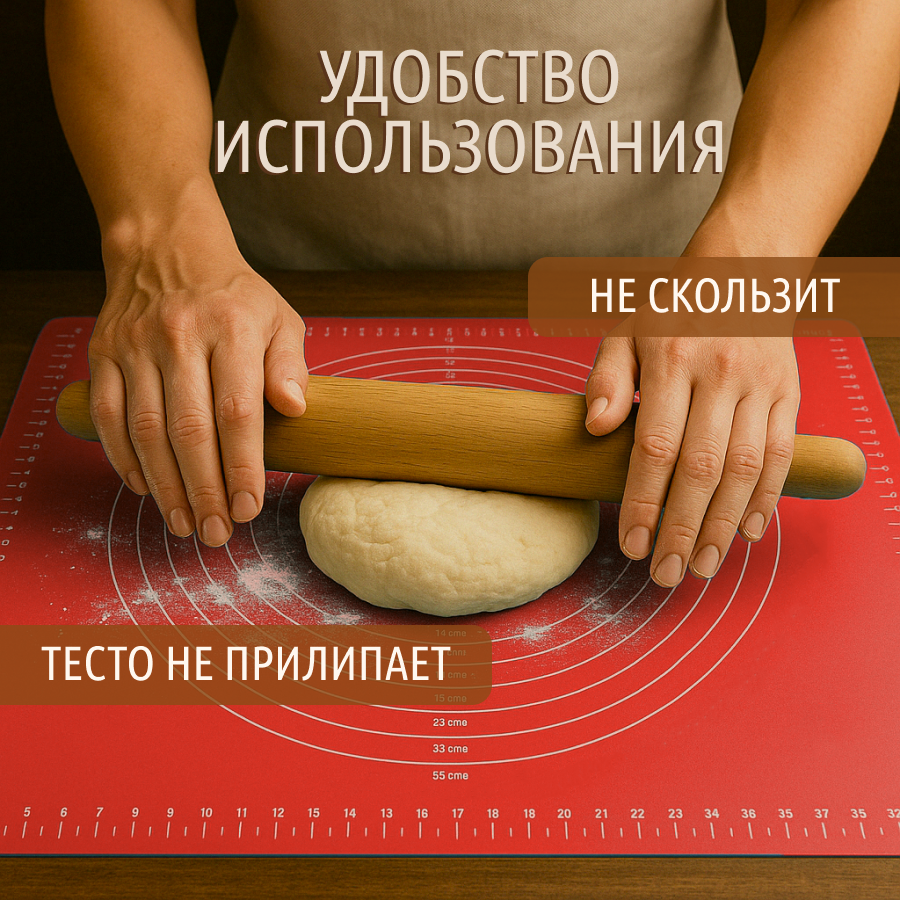 Коврик силиконовый , Красный 40*50 см для выпечки и раскатки теста с разметкой плотный — фото 1