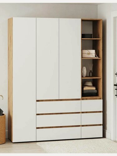 Изображение товара Прихожая комплект Ирэн со стеллажом, со шкафом, 160х46х210 см, Белый / Дуб Крафт золотой