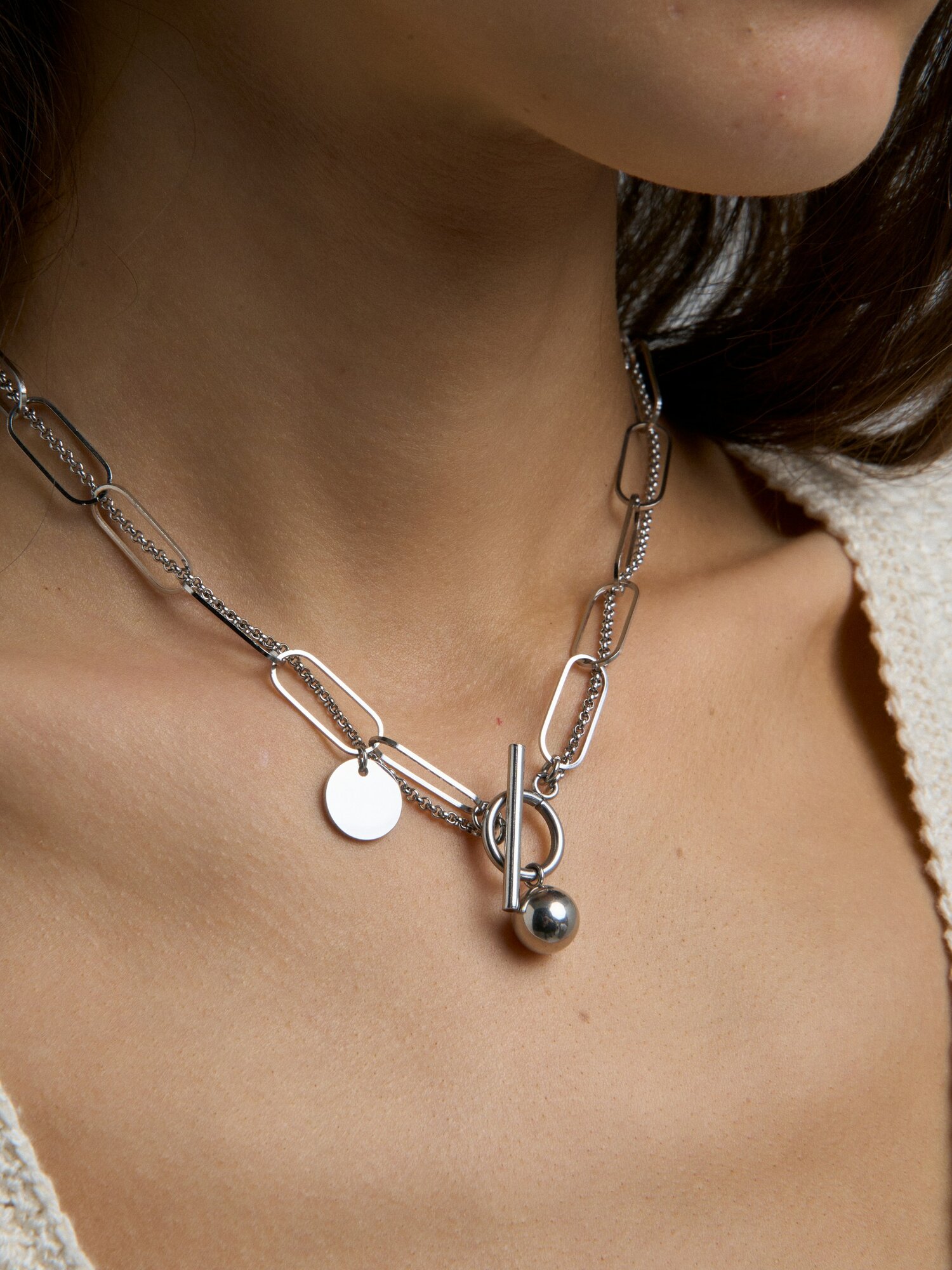 Чокер RESURS, длина 40 см, белый/серый — фото 1