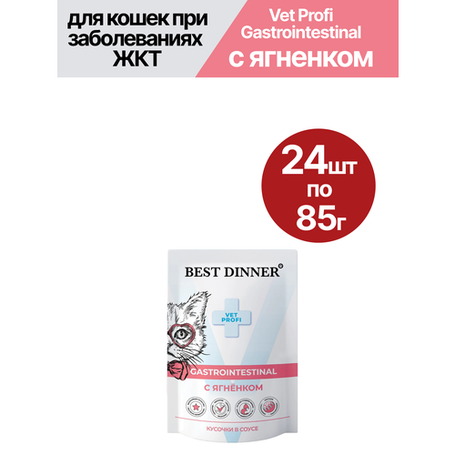 Влажный корм для кошек Best Dinner Vet Profi Gastro Intestinal, пауч, кусочки в соусе, с ягненком, 24 шт по 85 гр