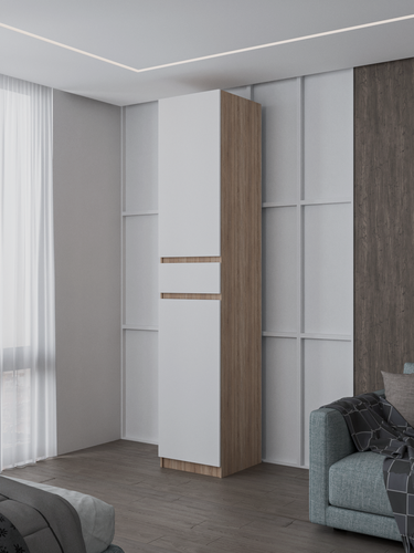 Изображение товара Шкаф пенал Нова - 1 с выдвижным ящиком | Корпус ЛДСП Дуб Сонома/Фасад ЛДСП Белый