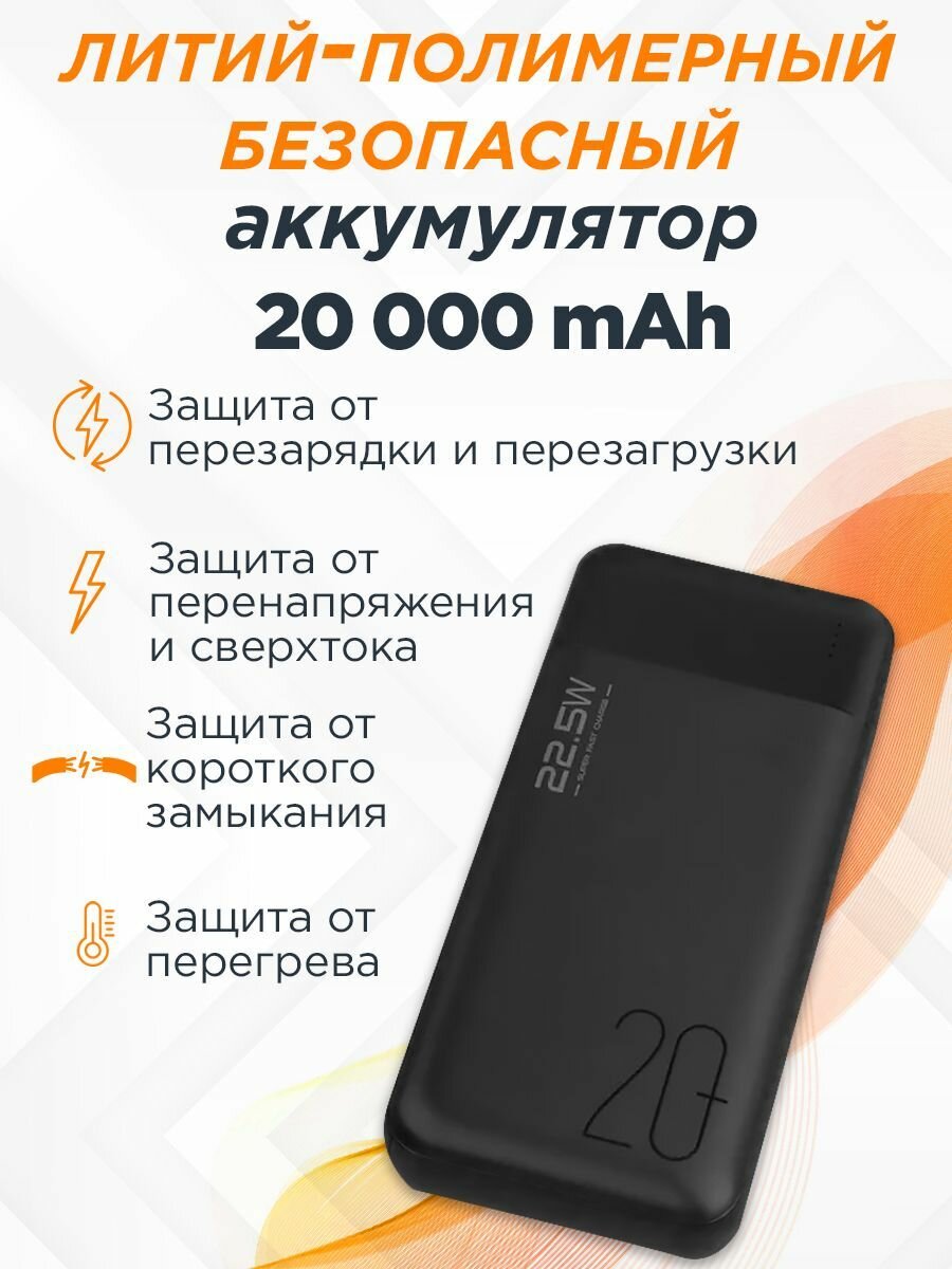 Повербанк, внешний аккумулятор LVS 20000mAh 22.5w с быстрой зарядкой, черный — фото 1