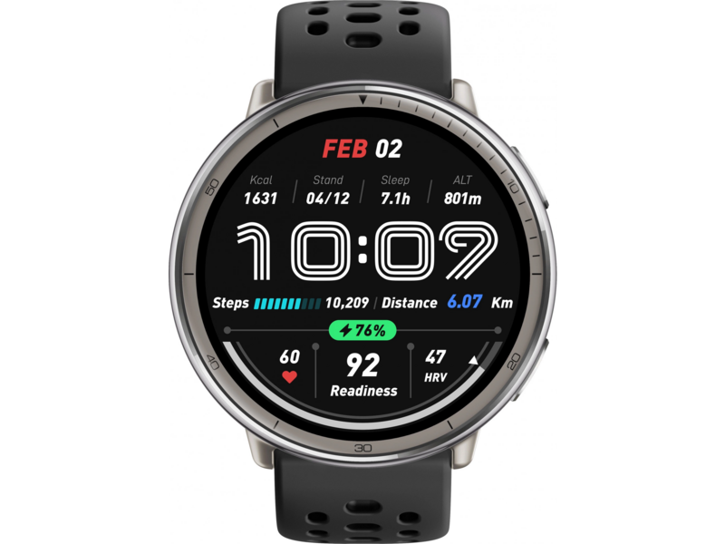 Смарт-часы Amazfit Active 2R A2437 43.9мм 1.32" AMOLED корп. серебристый рем. черный разм. брасл:135-195мм (6970100377712)
