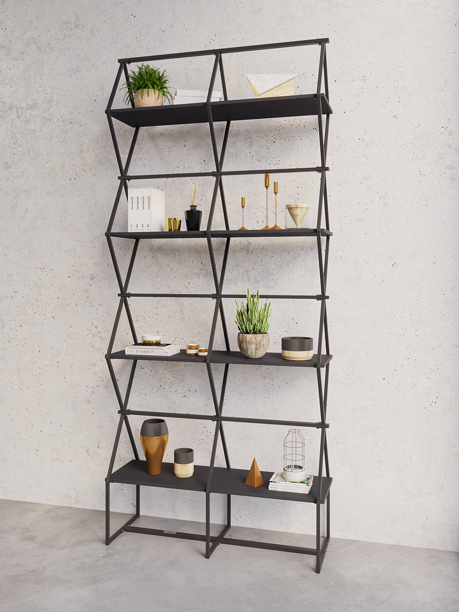 Стеллаж для дома KM LOFT Ромбо Ст в гостиную, для книг, перегородка черный/черный