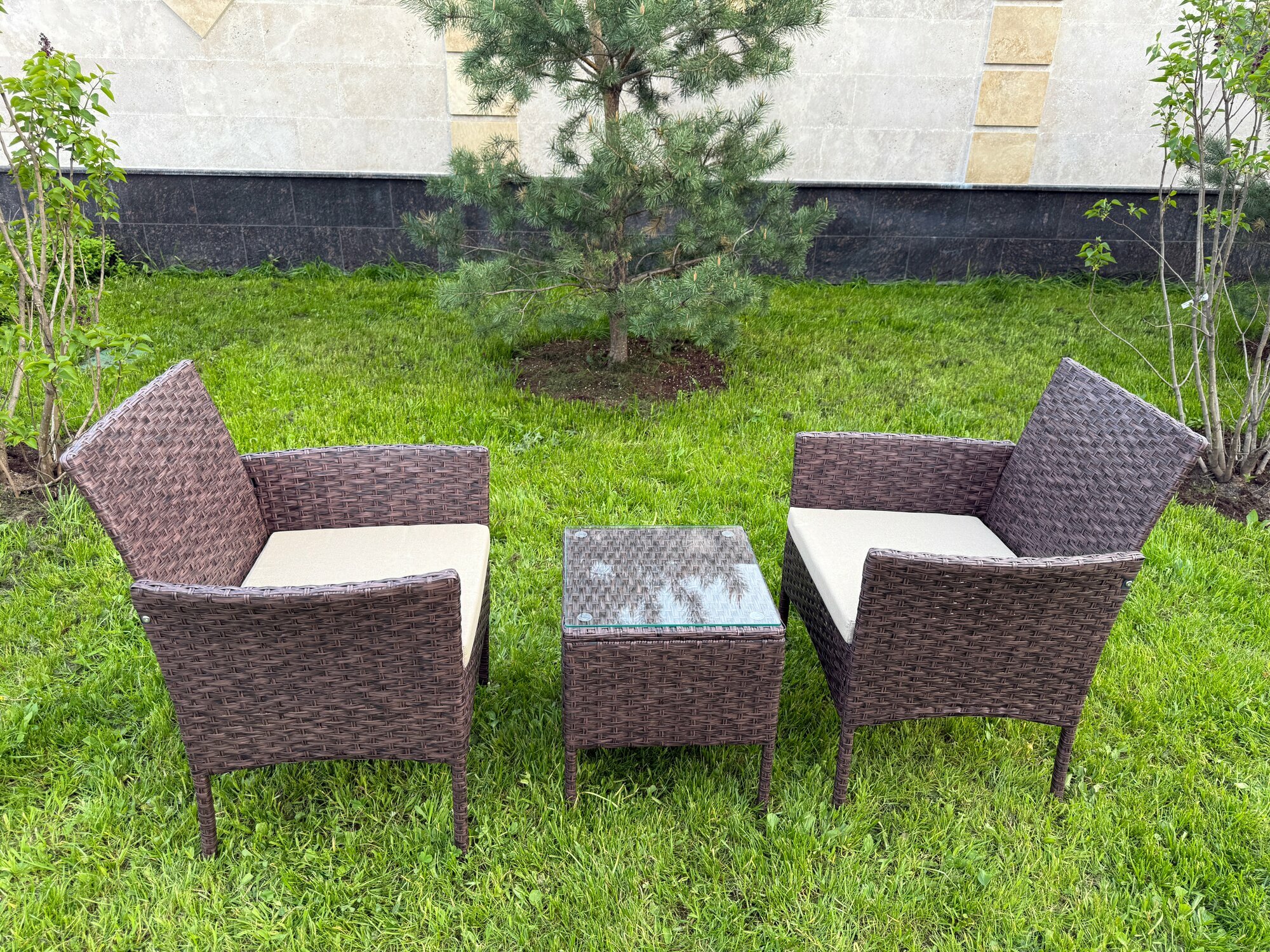 Комплекты Мебели Xiaomi Комплект садовой мебели Full Comfort - HIPPO из искусственного ротанга (квадратный столик, 2 кресла) коричневый