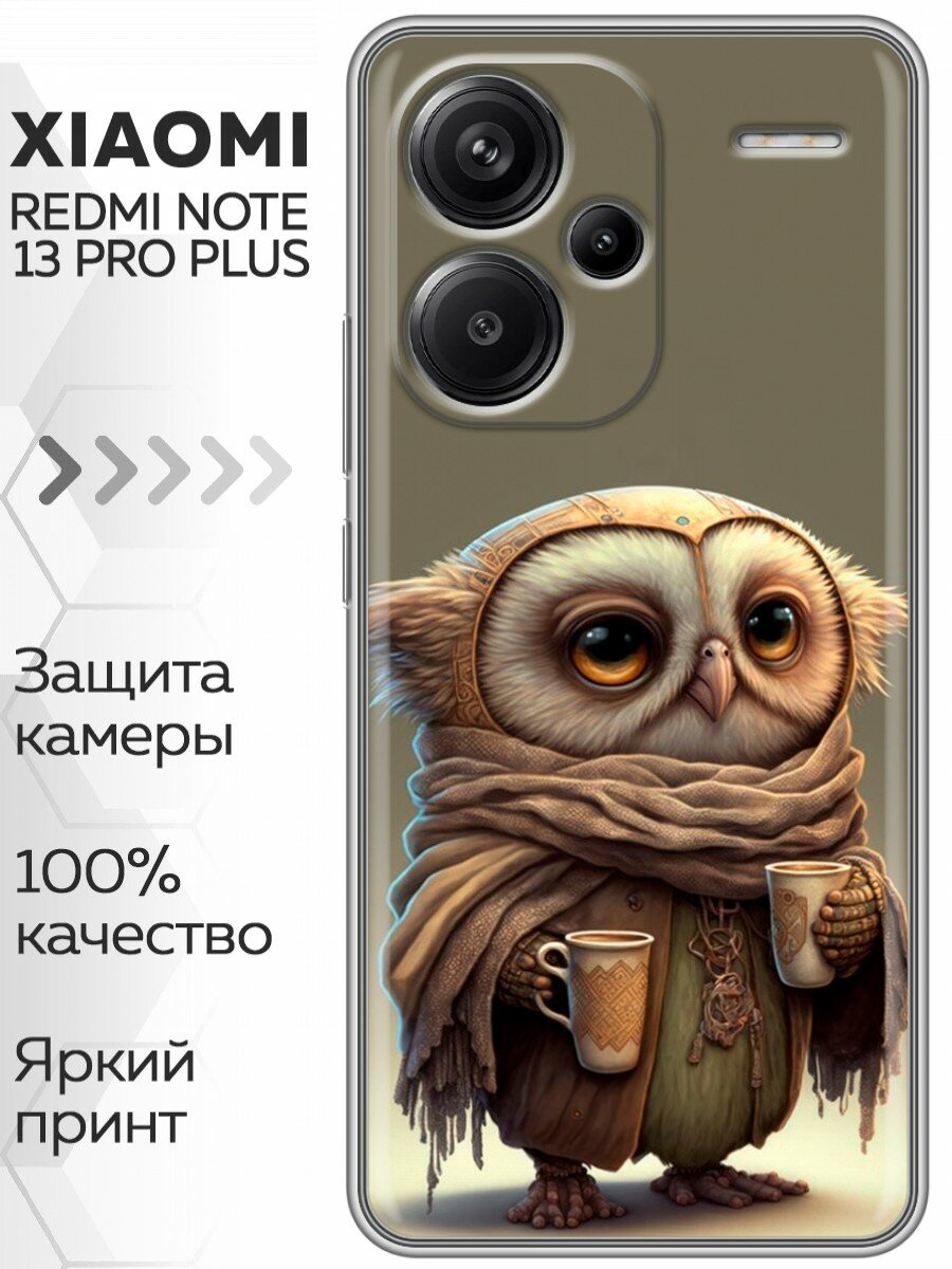 Чехол для Xiaomi Redmi Note 13 Pro Plus 5G с принтом Смешная сова на Сяоми Редми Нот 13 Про Плюс 5G