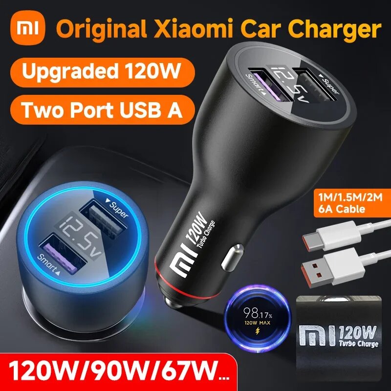Картинки Автомобильное зарядное устройство Xiaomi 120 Вт, 90 Вт, 67 Вт, 6 А, кабель для турбозарядки с двумя портами USB, Xiaomi 15S Pro 15 14 13 Redmi Note 14 Pro+ POCO X7 Pro F7 silvery and 2m