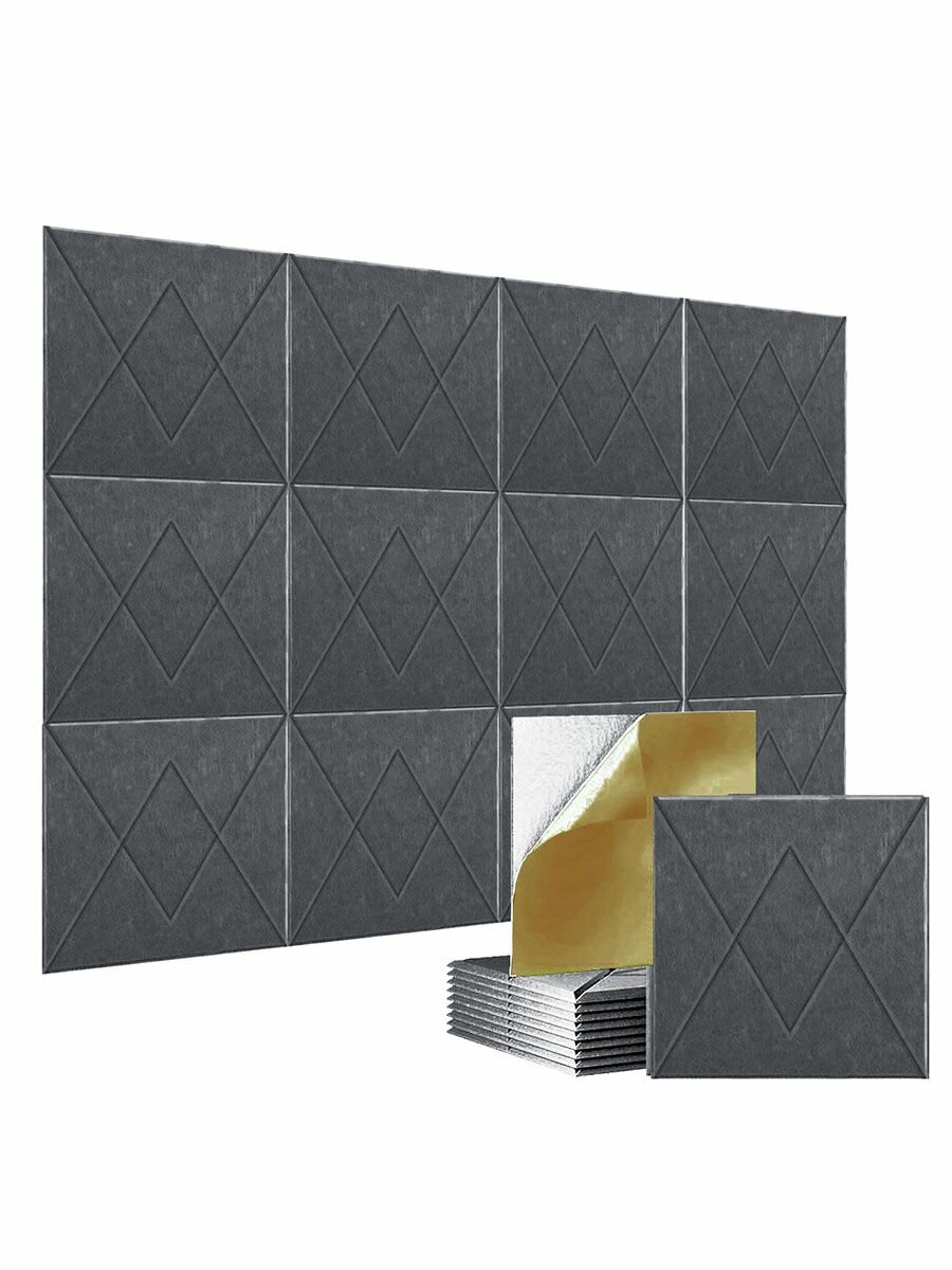 BEIYIN 24 шт. Звукопоглощающая плита из полиэстера материал 30x30x0.9cm самоклеющийся акустический Панель