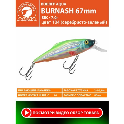 Воблер для рыбалки плавающий AQUA Burnash 67mm 7g заглубление от 2 до 3m цвет 104