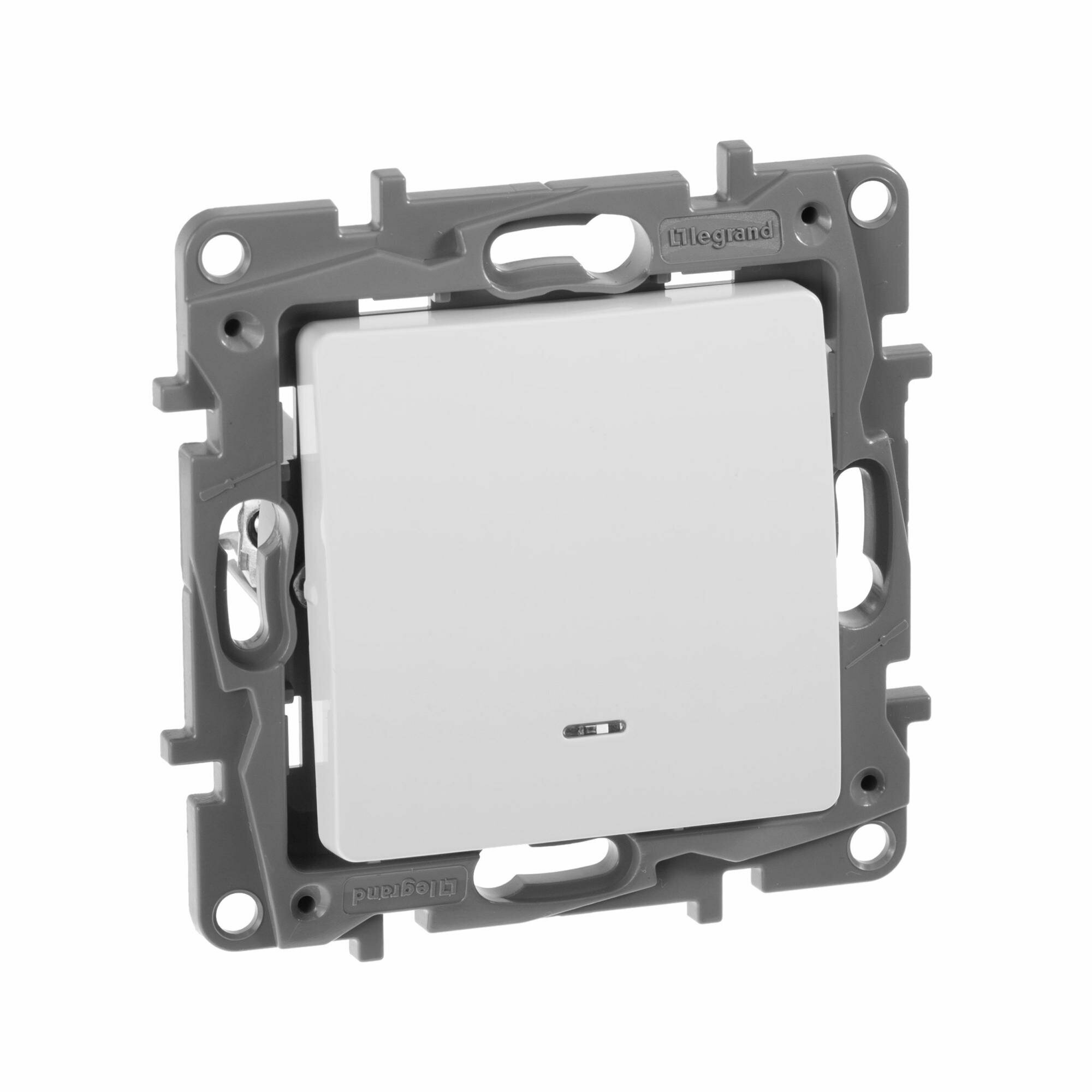 Legrand Etika Белый Выключатель 1-клавишный с подсветкой, 10А, Винтовые клеммы, 672203
