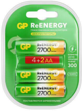 Аккумулятор GP ReEnergy (AA 2600mAh 6 шт.) (270AAHC4/2RGY-2CRCB6) (4891199232244)