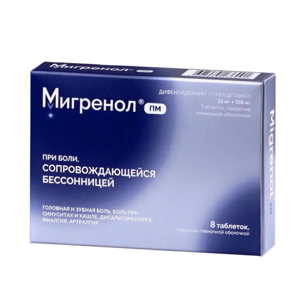 Мигренол ПМ таблетки покрыт. плен. об. 25 мг+500 мг 8 шт