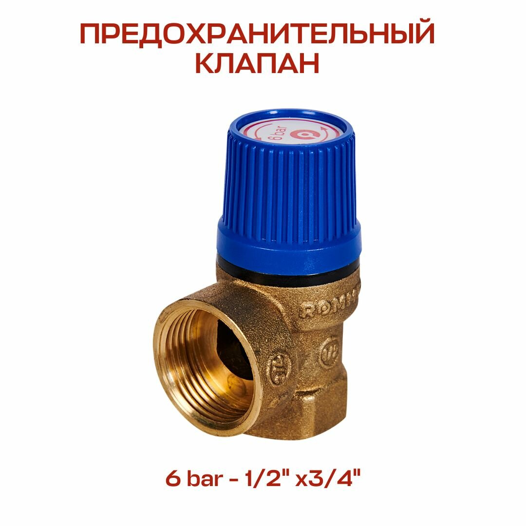 Предохранительный клапан 1/2 x3/4 ROMMER для систем водоснабжения 6 бар