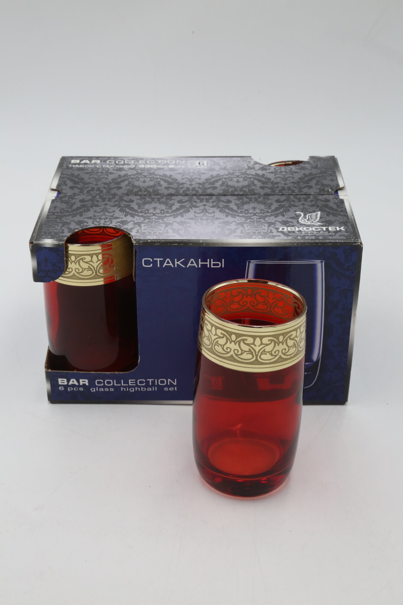 Набор стаканов декостек "жасмин" рубин 158-Н7ГНМжр 330мл 6шт 6х4