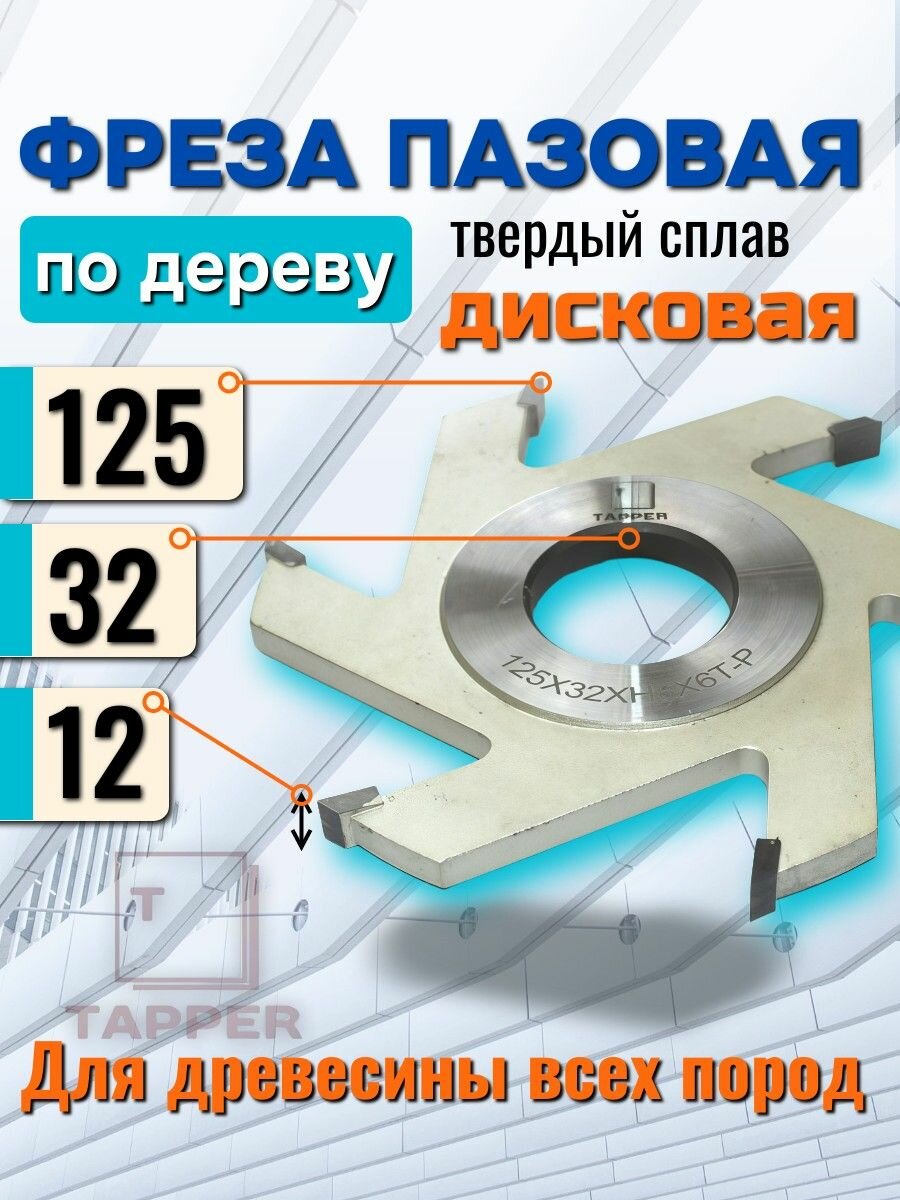 Фреза дисковая пазовая 125х32х12 Z6 Tapper по дереву паз 12мм