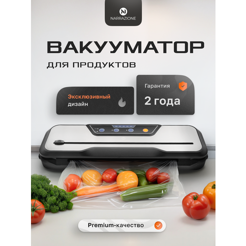 Вакуумный упаковщик EU Черный VS6612X - вакууматор для продуктов + 1 рулон с пакетами и 10 пакетов для вакуумирования, запаиватель пакетов