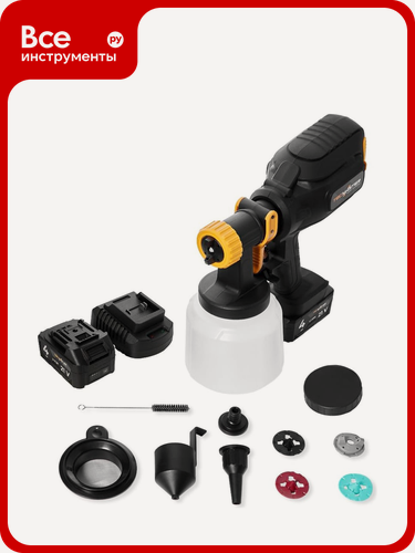 Изображение товара Краскопульт TECMASTER T1250 с двумя аккумуляторами з. у. и комплектом форсунок 1251250