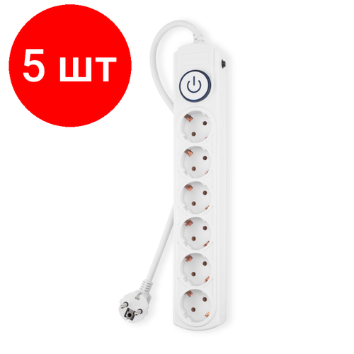 сетевой фильтр ippon bk 6 eu 3 16 w 3м 6 розеток коробка белый Комплект 5 штук, Сетевой фильтр Ippon BK-6-EU-5-16-W 5м (6 розеток) белый (1804847)