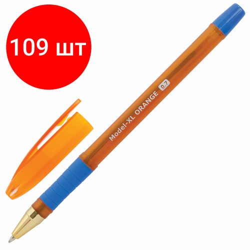 Комплект 109 шт, Ручка шариковая масляная с грипом BRAUBERG Model-XL ORANGE, синяя, узел 0.7 мм, линия 0.35 мм, 143246