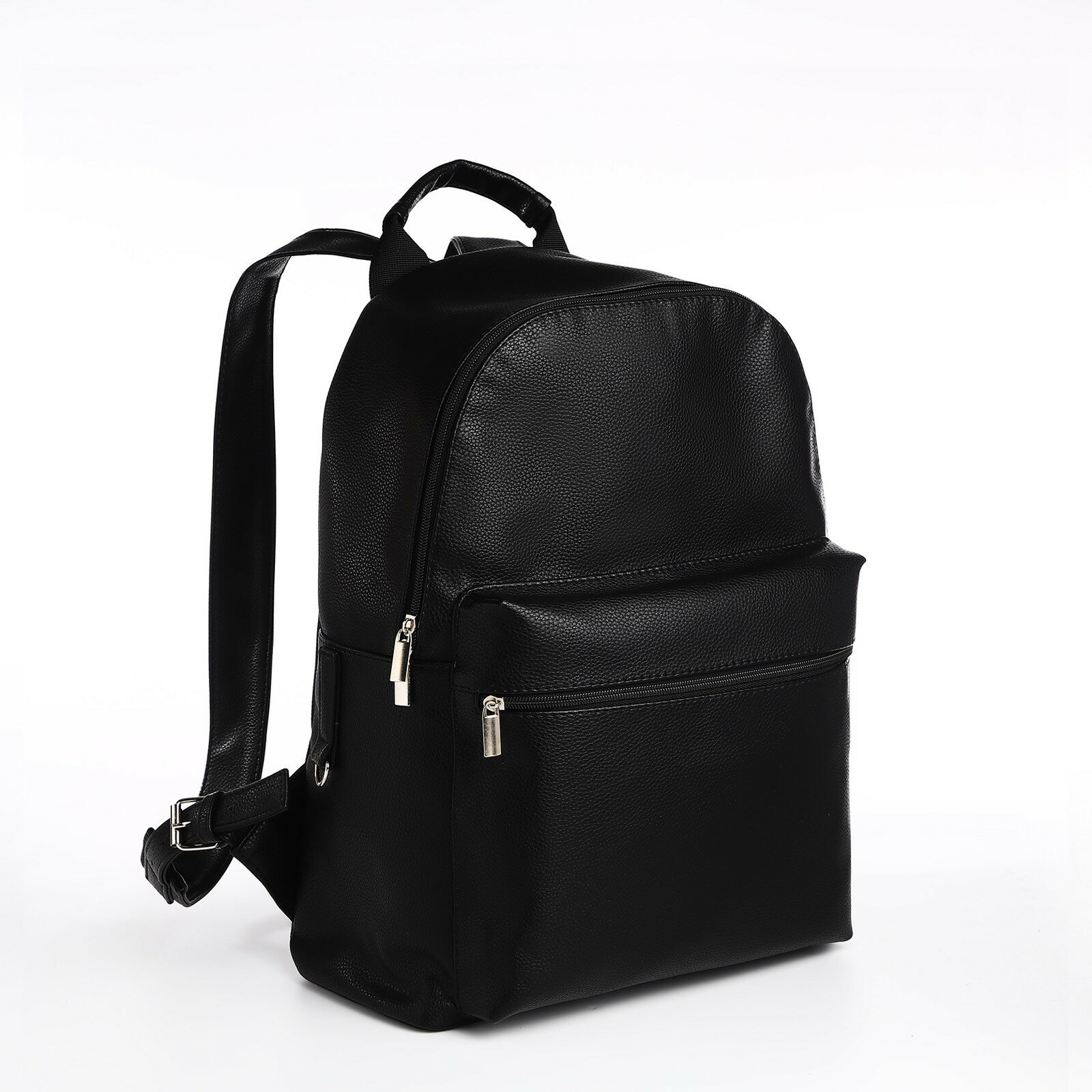 Рюкзак городской из искусственной кожи на молнии, наружный карман, цвет чёрный