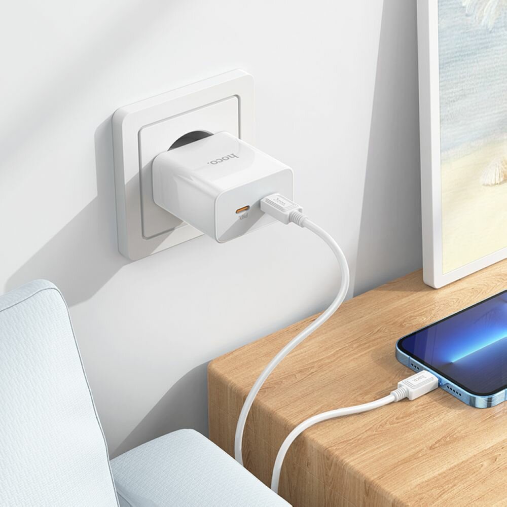 СЗУ HOCO C108A Leader 2xUSB-C, 3А, PD35W, QC3.0, GaN (белый) — фото 1