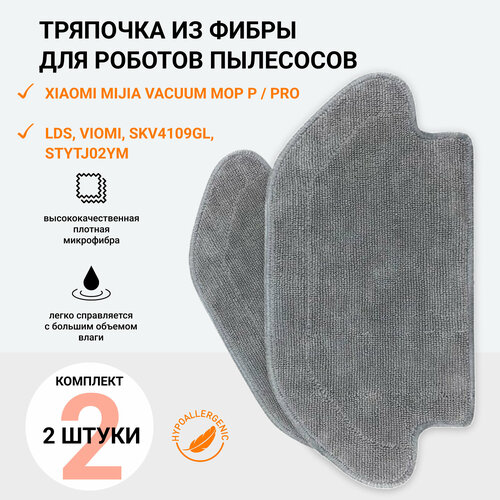 Тряпка фибра 2 шт, насадка тряпочка для робота пылесоса Xiaomi MiJia LDS Vacuum Cleaner, Mi Robot Vacuum Mop P